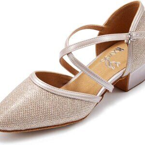 Women’s Glitter Ballroom Dance Shoes Low Heel Satin Salsa Latin Wedding